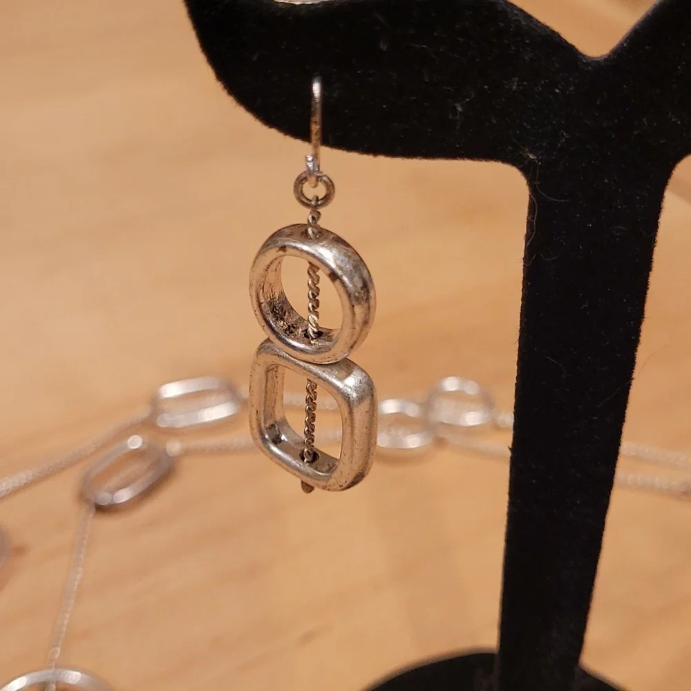 Silver Geometric Necklace and Earrings Set - Picture 2 of 4